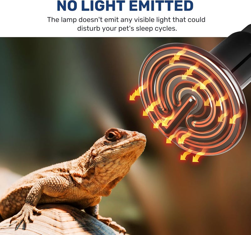 YSSOA مصباح حرارة الزواحف 75 واط، مصدر حرارة سيراميك، بدون لمبات ضوء لإصدار الحرارة للحيوانات الأليفة البرمائية، حاضنة دجاج، سحلية، تنين ملتحي، سلحفاة، ثعبان، حوض زواحف، عبوة من 2 - Image 5